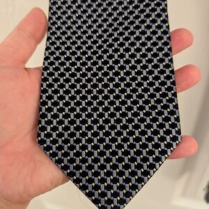 Croft & Barrkw Black and Blue Geometric Tie 100% Silk